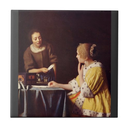 Mistress and maid by Johannes Vermeer Tile