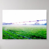 Misty Barbed Wire View Poster