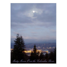 Misty Moon Over the Columbia River Post Cards
