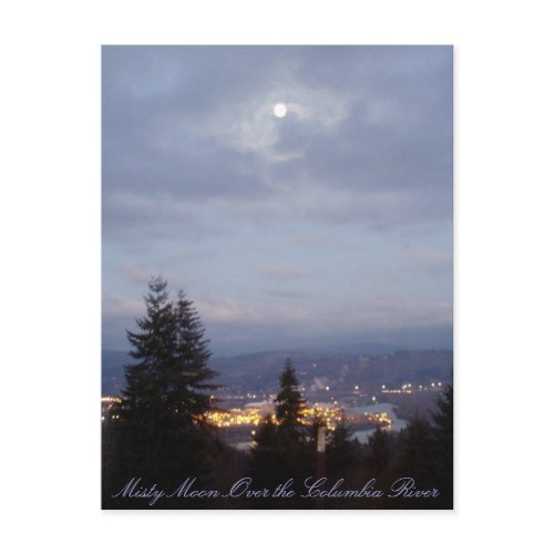 Misty Moon Over the Columbia River postcard