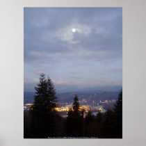 Misty Moon Over the Columbia River Posters