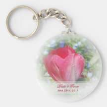 Misty Pink Tulip Bride & Groom Buttons Key Chains