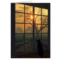 Mittens Wills the Sun to Set Greeting Cards