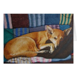 mixed breed brown dog art thinking of you card