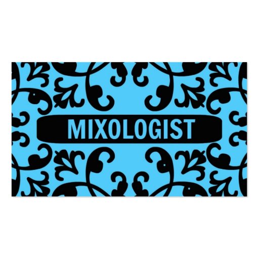 Mixologist Blue Damask Business Card (front side)