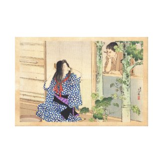 Mizuno Toshikata, Bijin combing hair vintage japan Gallery Wrapped Canvas