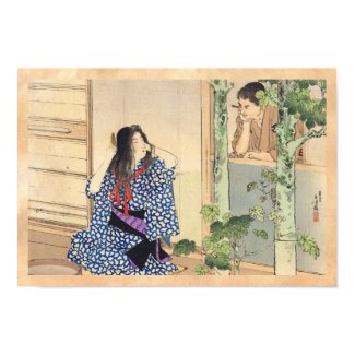 Mizuno Toshikata, Bijin combing hair vintage japan Posters