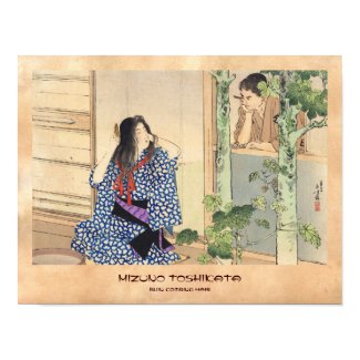 Mizuno Toshikata, Bijin combing hair vintage japan Print