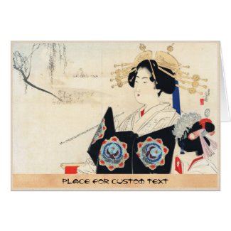 Mizuno Toshikata Courtesan and Maid oriental art Greeting Card