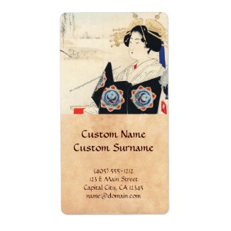 Mizuno Toshikata Courtesan and Maid oriental art Shipping Label