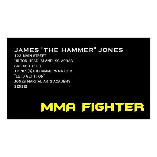 MMA FIGHTER BUSINESS CARD YELLOW ON BLACK (front side)