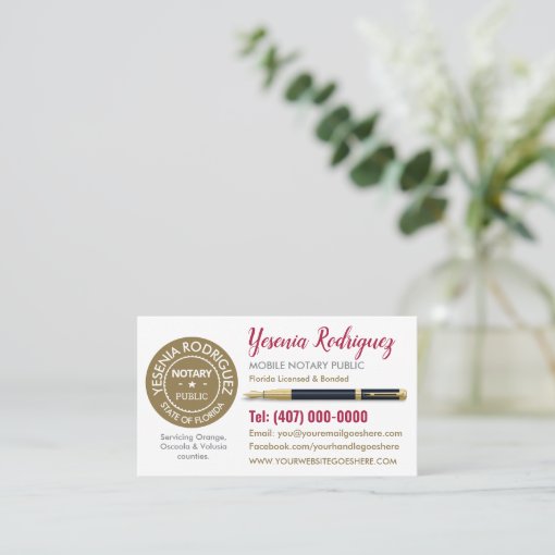 Mobile Notary Public Customizable Business Card Zazzle