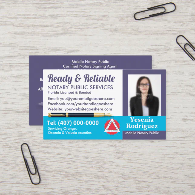 Mobile Notary Public Customizable Photo Business Card Zazzle