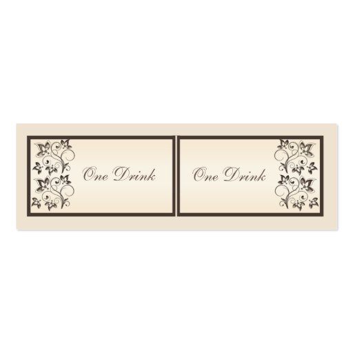 Mocha and Ivory Floral Drink Tickets Business Card Template (front side)