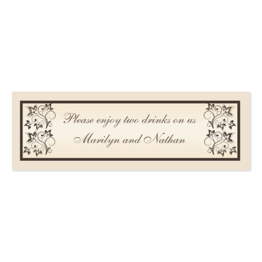 Mocha and Ivory Floral Drink Tickets Business Card Template (back side)