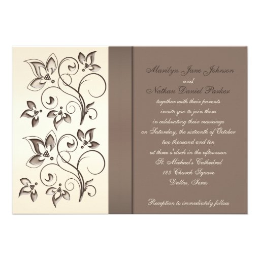 Mocha and Ivory Floral Monogram Invitation
