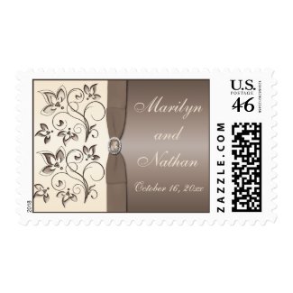 Mocha and Ivory Floral Monogrammed Postage stamp