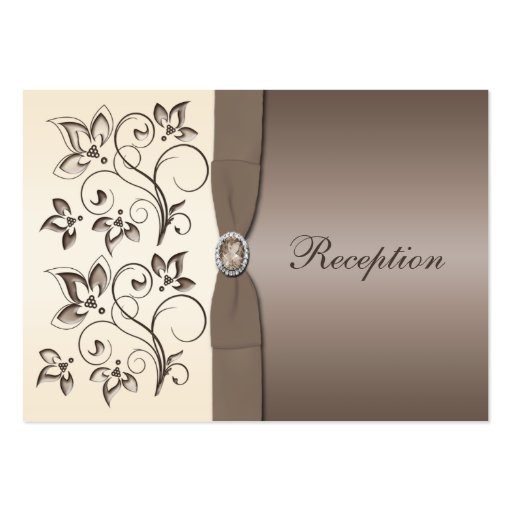 Mocha and Ivory Floral Reception Card Business Cards (front side)