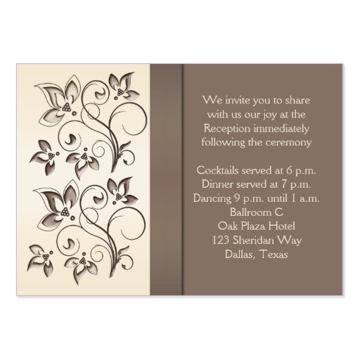 Mocha and Ivory Floral Reception Card Business Cards (back side)