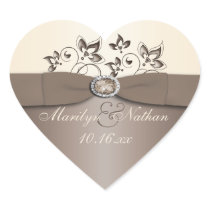 Mocha and Ivory Floral Wedding Favor Sticker