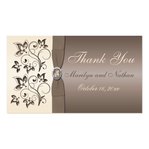 Mocha and Ivory Floral Wedding Favor Tag Business Card (front side)