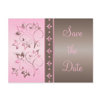 Mocha and Pink Floral Save the Date Postcard postcard