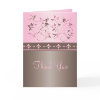Mocha and Pink Floral Thank You Card card