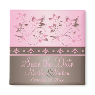 Mocha and Pink Floral Wedding Favor Magnet magnet