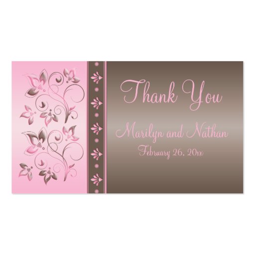 Mocha and Pink Floral Wedding Favor Tag Business Card (front side)