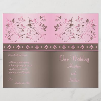 Mocha and Pink Floral Wedding Program Personalized Flyer by NiteOwlStudio