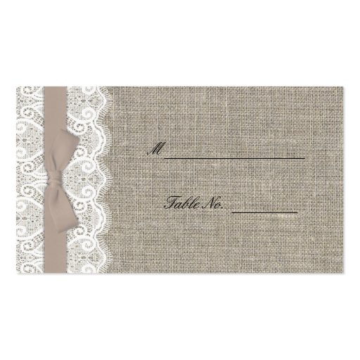 Mocha Bow and Lace Reception Place Card Business Card Template (front side)