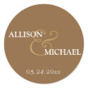 Mocha brown custom ampersand wedding favor label sticker