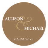 Mocha brown custom ampersand wedding favor label sticker
