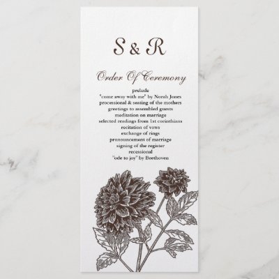 mocha dahlia Wedding program Rack Card Design by blessedwedding