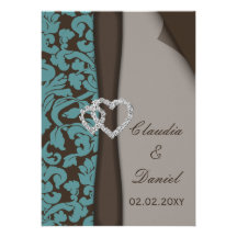 mocha damask wedding invitation
