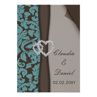 mocha damask wedding invitation