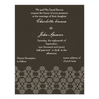Mocha damask wedding invitation