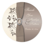 Mocha Ivory Floral Monogrammed 3" Round Sticker
