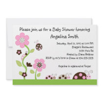 Mocha Ladybug Girl Baby Shower Invitation
