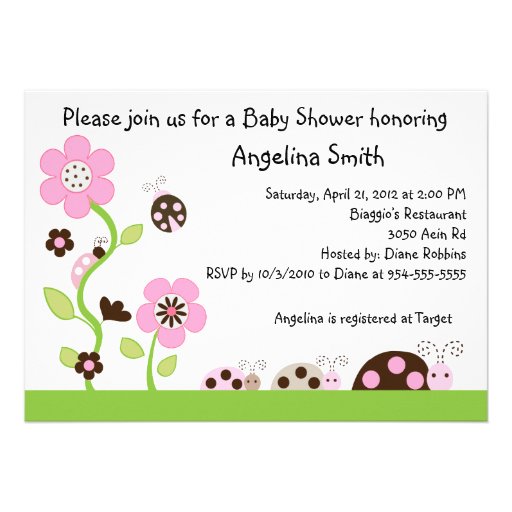 Mocha Ladybug Girl Baby Shower Invitation
