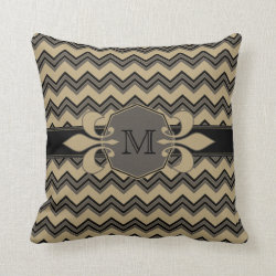 Mocha Latte Chevron Pattern Monogram Pillow
