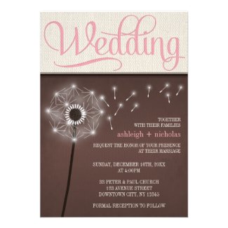 Mocha Rustic Linen Dandelion Wedding Invitations