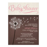 Mocha Rustic Linen Girl Dandelion Baby Shower Custom Invitation