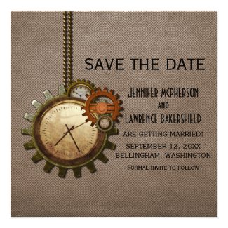 Mocha Vintage Clock Save the Date Invite
