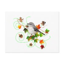 Mockingbird & Fall Leaves Postcard