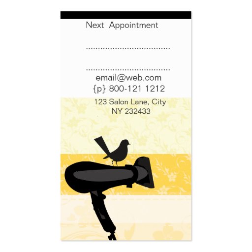 Mockingbird Hair Dryer Salon Hairstylist Business Card Templates (back side)