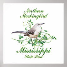 Mockingbird Mississippi State Bird Poster