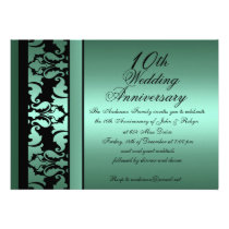 Mod Aqua Damask Wedding Anniversary Invitation invitations
