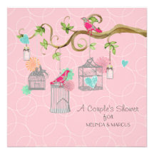 Mod Bird Cage Mason Jar Heart Floral Bridal Shower Personalized Announcement