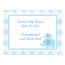 Mod Blue Elephant Baby Shower Advice Cards Postcards